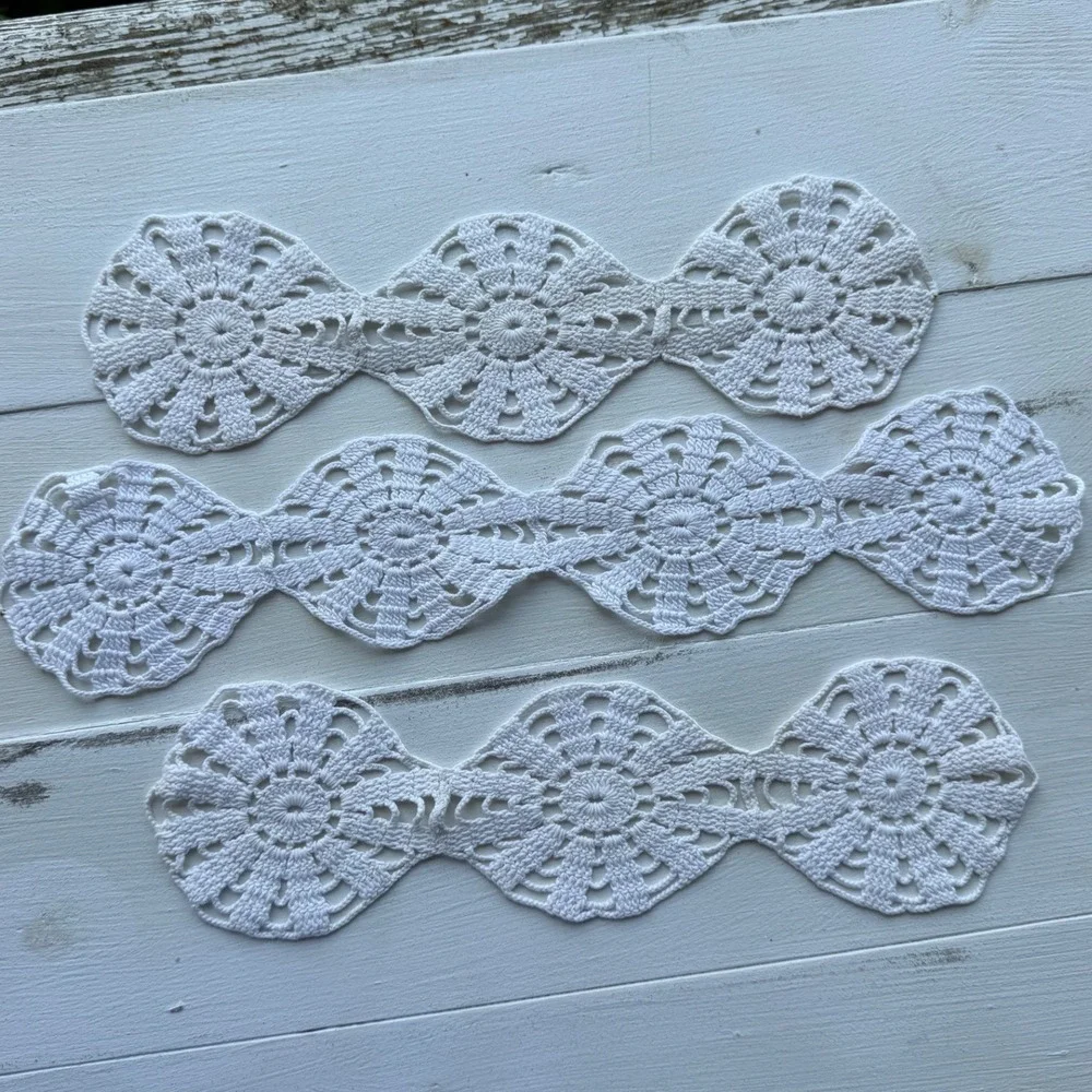 Vintage White/Off White Cotton Crochet Lace Trim Medallion Applique Set of 3
